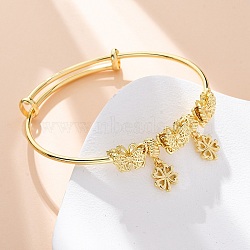 Brass Cuff Bangles for Women, Butterfly with Clover, Rack Plating, Cadmium Free & Lead Free, Lasting Plated, Real 18K Gold Plated, Inner Diameter: 2-3/8 inch(6.1cm)(BJEW-U025-02G)