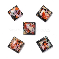 Transparent Resin Cabochons, with Flower & Gold/Silver Foil, Square, Black, 16x16x6mm(CRES-P019-05A)