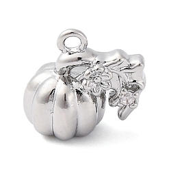 Brass Rhinestone Pendants, Cadmium Free & Nickel Free & Lead Free, Pumpkin Charms, Real Platinum Plated, 11x11.5x7.5mm, Hole: 1.2mm(KK-E793-20P)