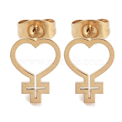 Vacuum Plating 304 Stainless Steel Stud Earrings for Women, Hollow Heart, Golden, 10.5x8mm(EJEW-A048-24G)