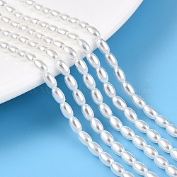 Transparent Spray Painted Glass Beads Strands, Oval, Creamy White, 5.5x3.5mm, Hole: 0.8mm, about 75~77pcs/strand, 15.75~15.94 inch(40~40.5cm)(GLAA-N001-25)