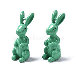 Spray Painted Brass Pendants, Rabbit, Medium Sea Green, 19.5x8x8mm, Hole: 1.5mm(KK-Q252-001C)