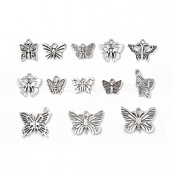 Tibetan Style Alloy Pendants, Butterfly Charms, Antique Silver, 12~17x13~22x2mm, Hole: 2mm, 22pcs/set(PALLOY-B014-01)