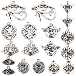 72Pcs 9 Style Tibetan Style Alloy Enamel Pendants, with Crystal Rhinestone, Cadmium Free & Lead Free, Eye, Antique Silver, 15~26x13~32x2~3.5mm, Hole: 1.2~2mm, 8pcs/style(FIND-SC0003-68)