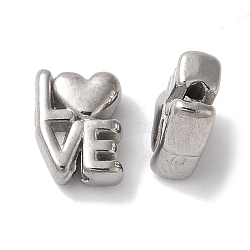 Non-Tarnish 304 Stainless Steel Beads, Word LOVE, Stainless Steel Color, 8x6x3.5mm, Hole: 1mm(STAS-I305-144P)