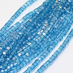 Electroplate Glass Bead Strands, AB Color Plated, Faceted, Cube, Sky Blue, 4x4x4mm, Hole: 1mm, about 98pcs/strand, 15.7 inch(EGLA-J028-4x4mm-AB08)
