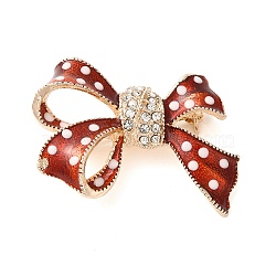 Alloy Crystal Rhinestone Brooch, Polka Dot Bowknot Enamel Pins for Clothes Backpack, Dark Red, 31x42mm(JEWB-B022-03KCG-02)