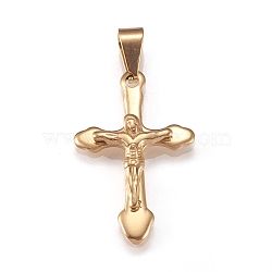 201 Stainless Steel Pendants, For Easter, Crucifix Cross, Golden, 37x19x3.5mm, Hole: 9x3mm(STAS-N096-15G)