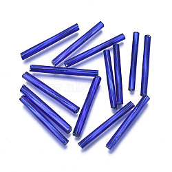 Electroplate Opaque Glass Twisted Bugle Beads, Round Hole, Blue Plated, 25~26x2.5mm, Hole: 1mm, about 1500pcs/bag(SEED-T005-15-B05)