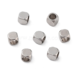 201 Stainless Steel Beads, Cube, Stainless Steel Color, 3x3x3mm, Hole: 2.2mm(STAS-K274-07C-P)