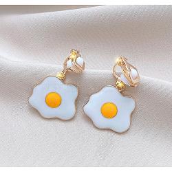 Alloy Enamel Clip-on Earrings, Egg, Golden, Gold(WG18758-08)