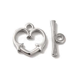 Non-Tarnish 304 Stainless Steel Toggle Clasps, Heart, Stainless Steel Color, Heart: 14x14x2mm, Hole: 1.8mm, Bar: 15.5x6x2mm, Hole: 2mm(STAS-H212-26P)