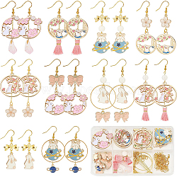 DIY Easter Earring Making Kits, Including Alloy Enamel Rabbit & Planet & Flower Pendants, Glass Beads, Polycotton Tassel Pendant, Brass Earring Hooks & Link Connectors, Golden, 94Pcs/box(DIY-SC0020-26)