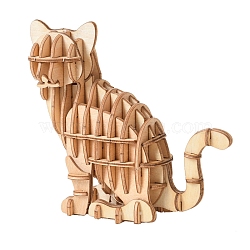 Cat DIY Wooden Assembly Animal Toys Kits for Boys and Girls, 3D Puzzle Model for Kids, Children Intelligence Toys, Wheat, 25.5x17.5cm(WOCR-PW0007-04)