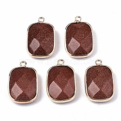 Synthetic Goldstone Pendants, with Light Gold Plated Brass Findings, Faceted, Rectangle, 21x14x6mm, Hole: 1.6mm(G-N326-81B)