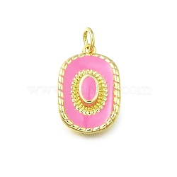 Brass Enamel Pendants, with Jump Rings, Cowboy Hat Charm, Long-Lasting Plated, Lead Free & Cadmium Free, Real 18K Gold Plated, Rack Plating, Pink, 18x12.5x4mm, Hole: 3mm(X-KK-K400-20G-02)