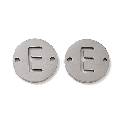 Non-Tarnish 201 Stainless Steel Hollow Flat Round Links, Letter Connector Charms, Stainless Steel Color, Letter E, 12x1mm, Hole: 1.2mm(FIND-R149-03E-P)