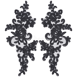 Flower Organgza Polyester Embroidery Ornament Accessories, Lace Applique Patch, Sewing Craft Decoration, Black, 235x105x1mm(DIY-WH0297-21D)
