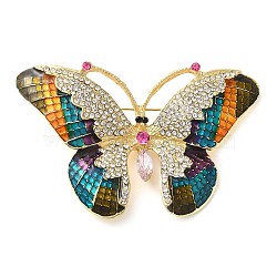 Butterfly Pave Colorful Rhinestone Brooch, Alloy Badge for Women, Golden, 39x61.5x10mm(JEWB-G034-05G)