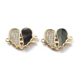 Valentine's Day Brass Micro Pave Cubic Zirconia Box Clasps, with Shell, Real 18K Gold Plated, Heart, Black, 12x17x3.2mm, Hole: 1mm(KK-H462-07G-01)