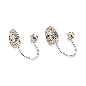 Brass Clip-on Earring Converters Findings, with Spiral Pad and Round Rubber Ear Nuts, for Non-pierced Ears, Platinum, 14x8mm