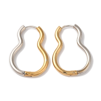 Gourd Ion Plating(IP) 304 Stainless Steel Two Tone Hoop Earrings for Women, Golden & Stainless Steel Color, 27x20mm