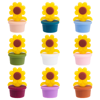 9Pcs 9 Colors Sunflower Silicone Beads, DIY Nursing Necklaces and Bracelets Making, Chewing Pendants For Teethers, Mixed Color, 30x19x18mm, Hole: 2.2mm, 1pc/color