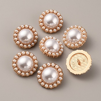 Plastic Imitation Pearl Shank Buttons, with Alloy Finding, Flower, Light Gold, 25x13.5mm, Hole: 2mm