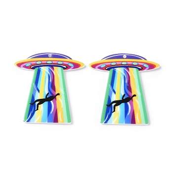 Alien Theme Acrylic Pendants, UFO Charms, Human Pattern, 39.5x38.5x2mm, Hole: 1.5mm