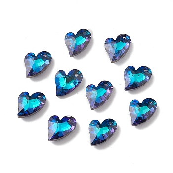 Electroplate Glass Pendants, Back Plated, Faceted, Heart Charms, Blue, 17x12.5x6~6.5mm, Hole: 1.4~1.5mm