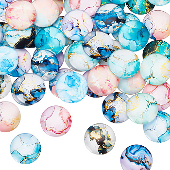 Glass Cabochons, Half Round/Dome, Mountain, 25x5.5mm, 16pcs/bag, 4 bags
