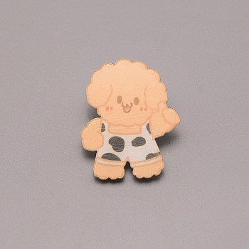 Puppy Brooch Pin, Cute Animal Acrylic Lapel Pin for Backpack Clothes, White, PeachPuff, 38x31x7mm