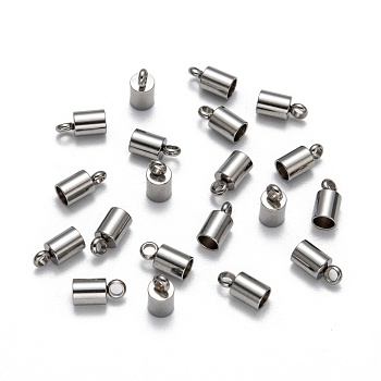 304 Stainless Steel Cord Ends, End Caps, Stainless Steel Color, 8x4mm, Hole: 2mm, Inner Diameter: 3mm