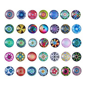 Printed Glass Half Round/Dome Cabochons, Mixed Color, 7.2x6.5cm, 50pcs/box