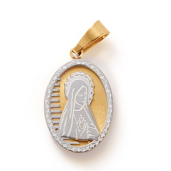 304 Stainless Steel Pendants, Oval with Holy Virgin, for Easter, Golden & Stainless Steel Color, 19x12x2mm, Hole: 3x5mm