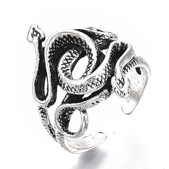 Tibetan Style Alloy Cuff Finger Rings, Snake, Antique Silver, Size 10, 19mm