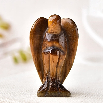 Natural Tiger Eye Carved Healing Angel Figurines, Reiki Energy Stone Display Decorations, 37~40mm