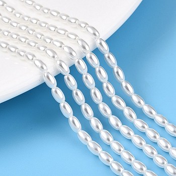 Transparent Spray Painted Glass Beads Strands, Oval, Creamy White, 5.5x3.5mm, Hole: 0.8mm, about 75~77pcs/strand, 15.75~15.94 inch(40~40.5cm)