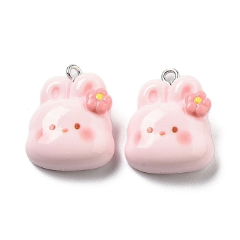Opaque Resin Pendants, Cartoon Charms, Rabbit with Flower, 23.5x18.5x7.5mm, Hole: 2mm