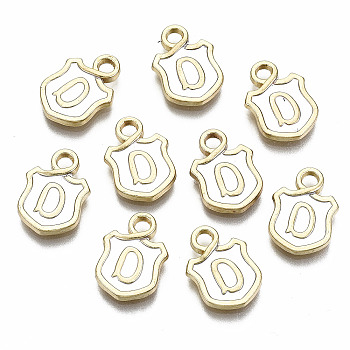 Alloy Enamel Charms, Cadmium Free & Lead Free, Shield with Initial Letters, Light Gold, Letter.D, 14x10x2mm, Hole: 2mm