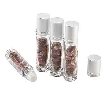 Glass Roller Ball Bottles, Refillable Perfume Bottle, with Tourmaline Chip Beads, for Personal Care, 86x19mm, 4pcs/box