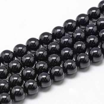 Natural Black Tourmaline Beads Strands, Round, 11~12mm, Hole: 1mm, about 32~35pcs/strand, 15.7 inch