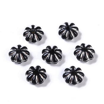 Acrylic Beads, Silver Metal Enlaced, Flower, Black, 6.5x6.5x3.5mm, Hole: 1.6mm, about 6250pcs/500g