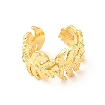 Brass Tropical Leaf Wrap Open Cuff Ring for Women, Lead Free & Cadmium Free, Real 18K Gold Plated, US Size 8(18.1mm)