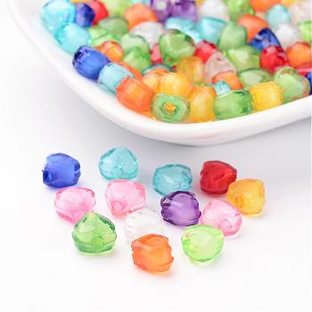 Mixed Color Transparent Acrylic Faceted Heart Beads, Bead in Bead, 7x8x5mm, Hole: 2mm