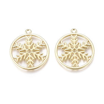 Christmas Alloy Open Back Bezel Pendants, For DIY UV Resin, Epoxy Resin, Pressed Flower Jewelry, Round Ring with Snowflake, Golden, 24.8x22x1.3mm, Hole: 1.6mm