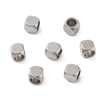 201 Stainless Steel Beads, Cube, Stainless Steel Color, 3x3x3mm, Hole: 2.2mm
