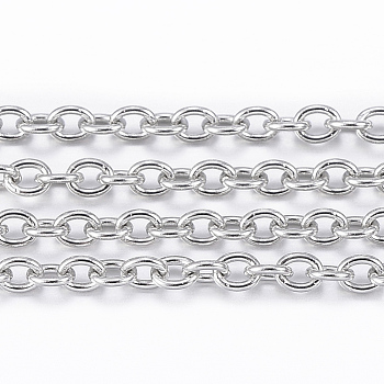 3.28 Feet 304 Stainless Steel Cable Chains, Soldered, Oval, Stainless Steel Color, 2.5x2x0.5mm