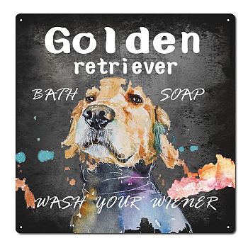 Square Vintage Iron Tin Sign, Metal Warning Signs, for Home Garden Bar Wall Decor, Dog Pattern, 300x300x0.03mm