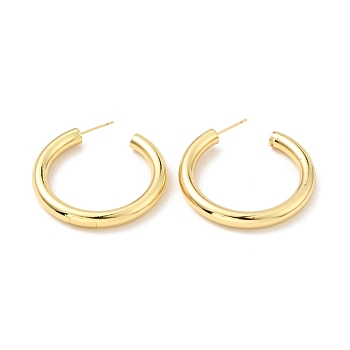 Brass Chunky C-shape Stud Earrings, Half Hoop Earrings for Women, Cadmium Free & Nickel Free & Lead Free, Real 18K Gold Plated, 39.5x5mm, Pin: 0.7mm